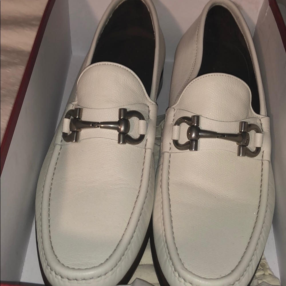 Salvatore Ferragamo men’s white leather loafers